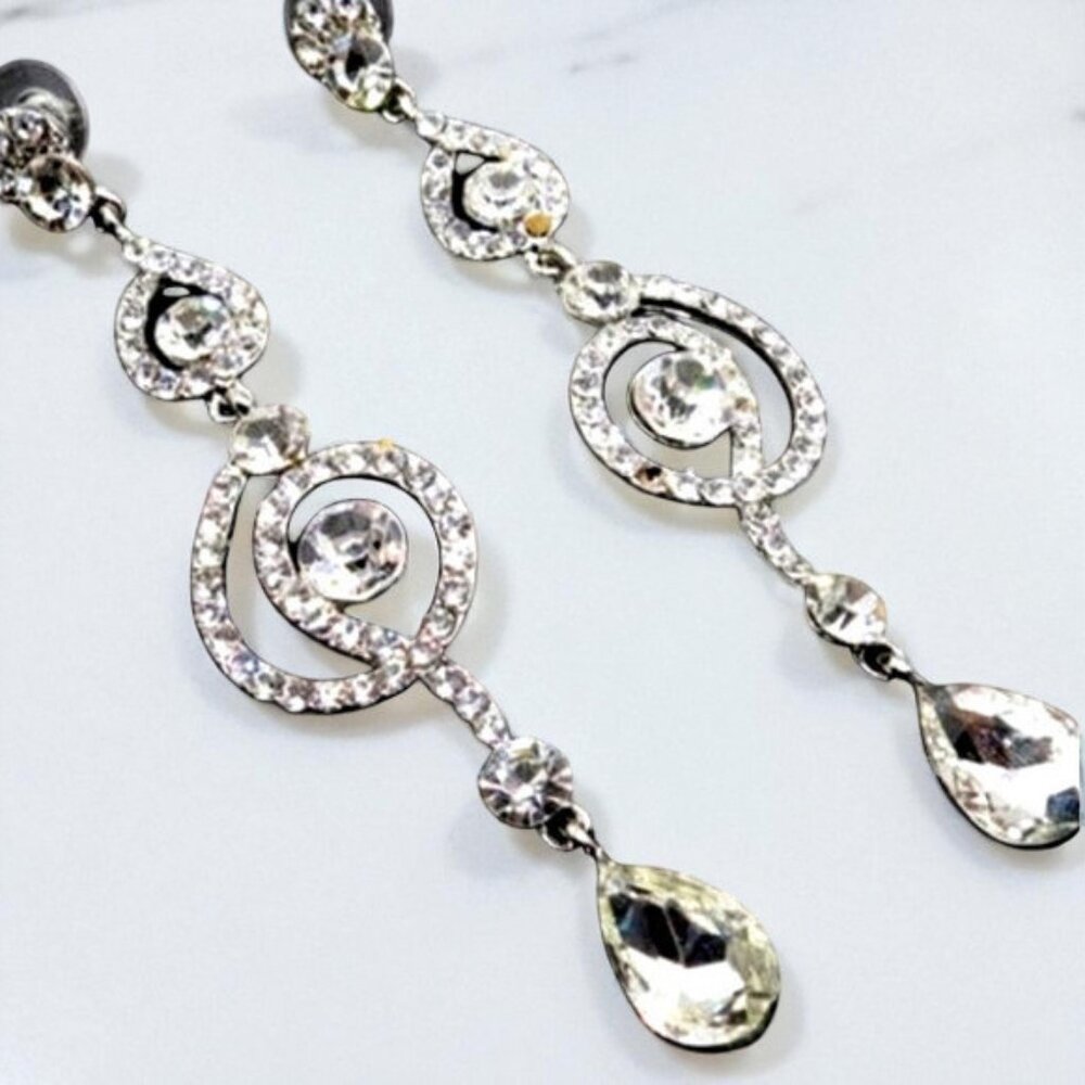 NEW Long Swirl Rhinestone Earrings
